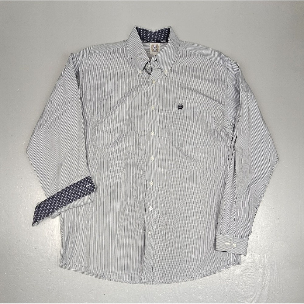 Cinch Pearl Snap Shirt Mens Large Black Striped Contrast‎ Cuffs Western Wear L/S